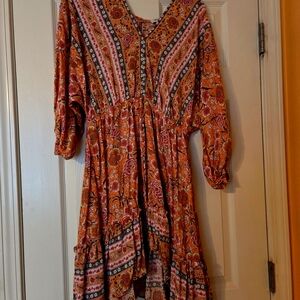 Umgee Floral Print Dress in Orange and Pink